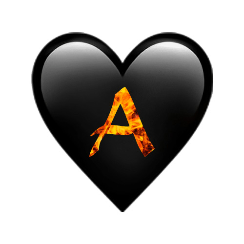 Black heart with Fire A letter dp