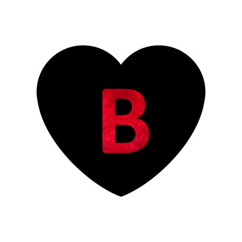 b name dp red letter on balck heart