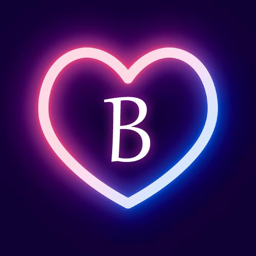 b name dp of neon light heart blue and pink shade