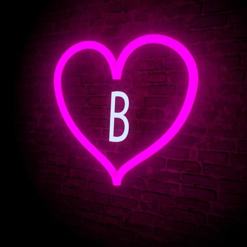 pink neon heart with b name dp image 