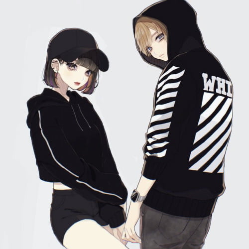 Anime Boys and Girls Dp - black white cloth anime