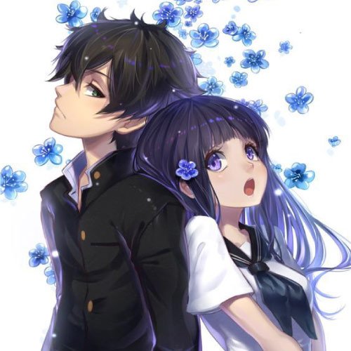 Anime Boys and Girls Dp - blue flower couple anime