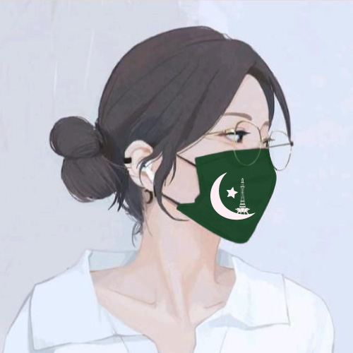 Girl 14 august dp - wearing green mask with moon and star