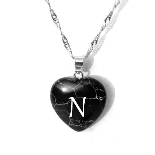 N name dp of Black heart shape necklace