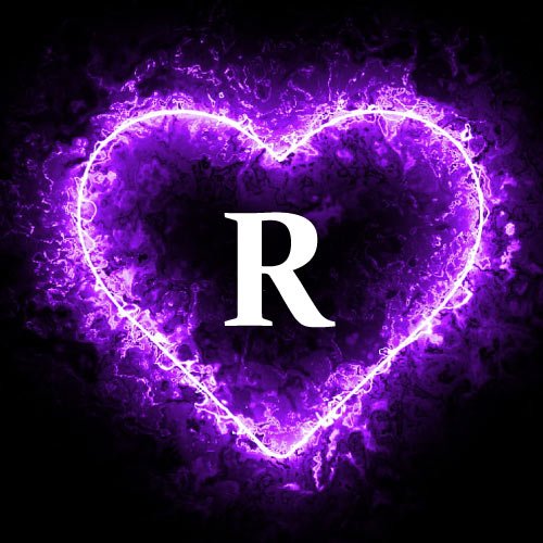 R name photo - purple neon heart with R