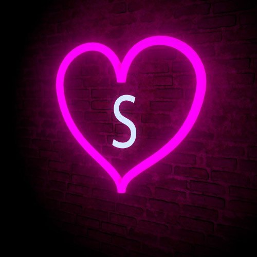 Beautiful S name dp - S neo heart on wall