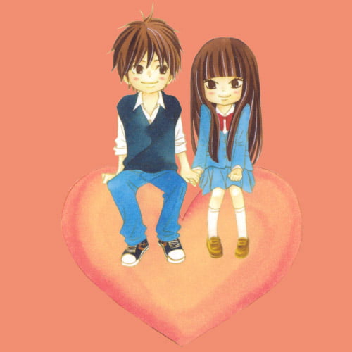 Anime Dp - orange background couple anime