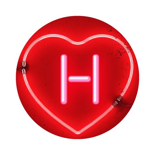 H name dp - round neon heart
