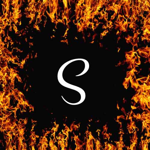 S letter dp on fire background