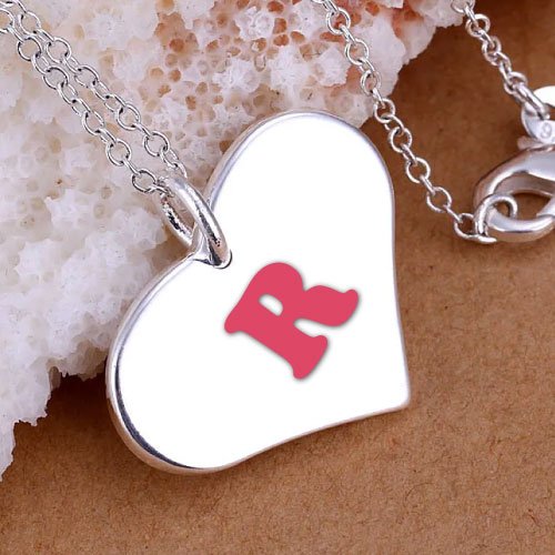 R name dp - white Heart necklace With Letter R