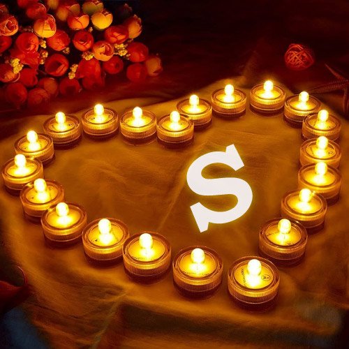 Diwali S name dp - oil Lamps in heart shape with s