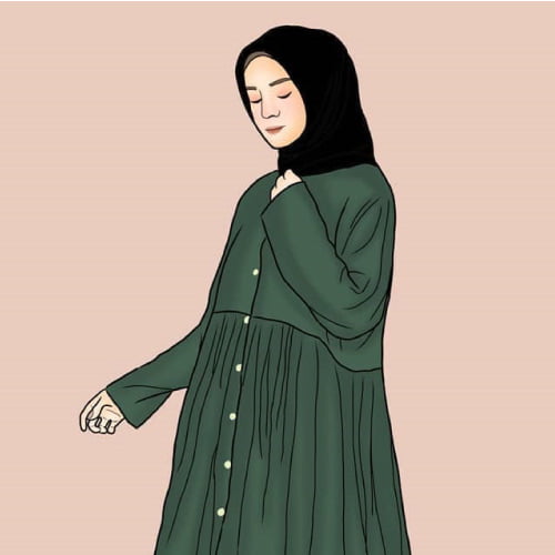 cartoon hijab dp -dark green girl 