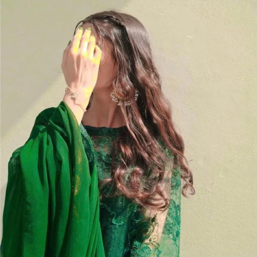 Green dress Girl hiding face with hand dp for whatsapp