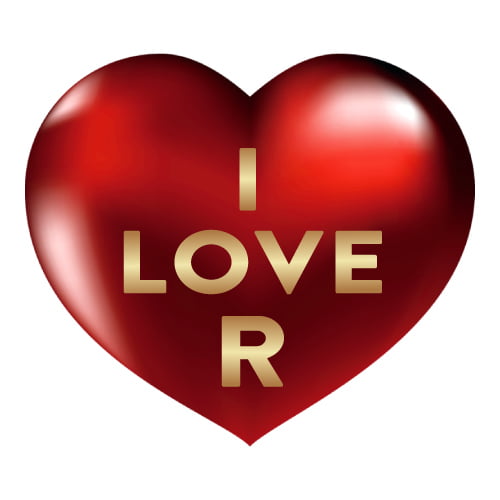 R love photo - red shining heart I love R