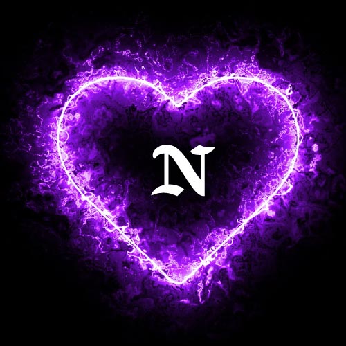 N name dp of purple Lightning heart