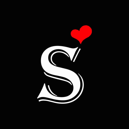 S name dp love - S on black background with red heart