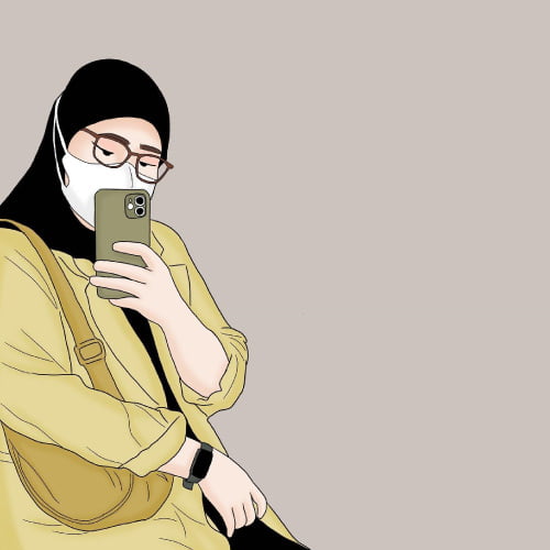 Cartoon Hijab dp - girl in black hijab with mobile