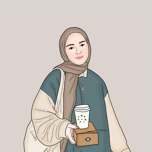 cartoon hijab dp - hijab girl with coffee 
