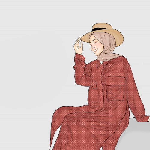 cartoon hijab dp - brown dress girl with hijab and hat
