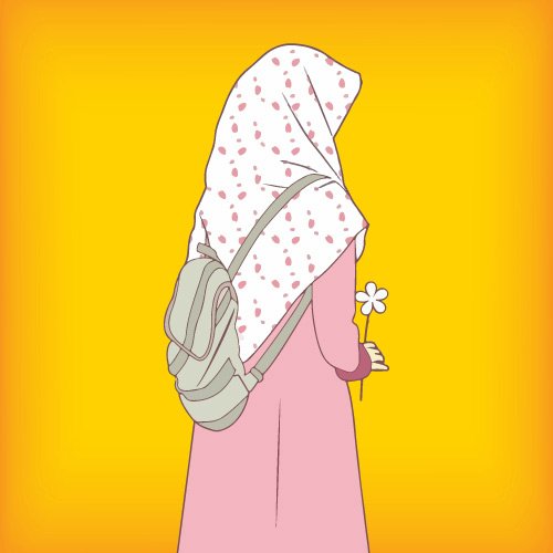 cartoon girl hijab -yellow background