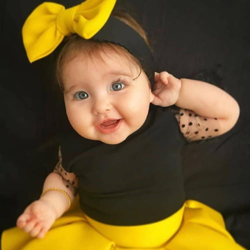 Baby Dp - yellow black dress baby cute