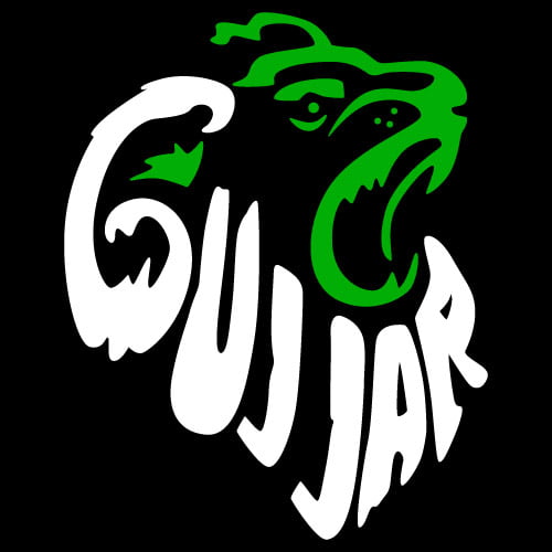 Gujjar Dp - black background green lion white text pic