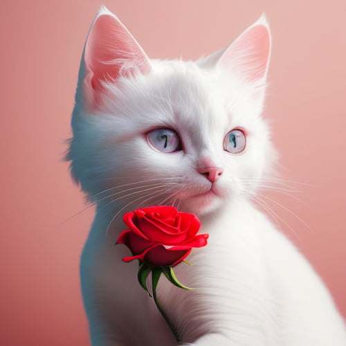 Cute Cat Dp - light pink background cat hand red rose