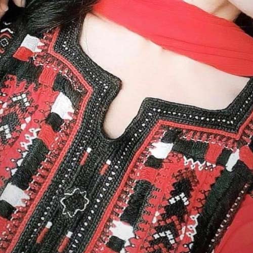 Baloch Dp - red white black dress 