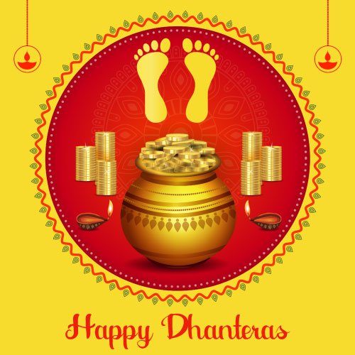 Happy Dhanteras Images - yellow color background red text photo