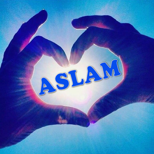 Aslam Name photo - hand heart