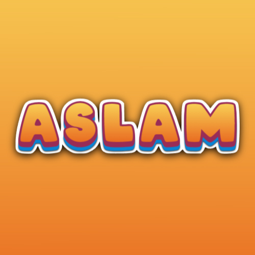 Aslam text logo - yellow 3d text