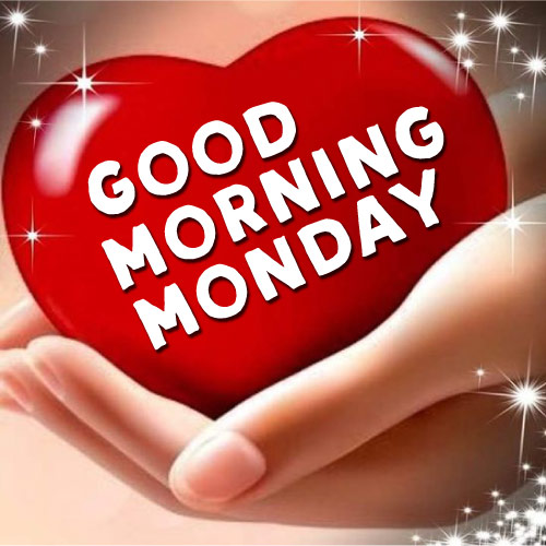Good Morning Monday Images - beautiful girl hand red heart white text pic