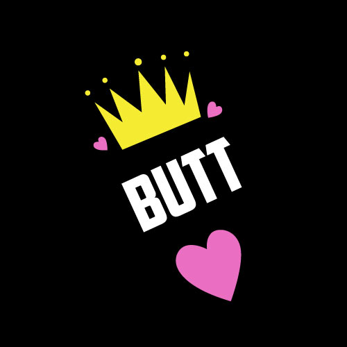 Butt Dp - black background yellow color crown pink heart
