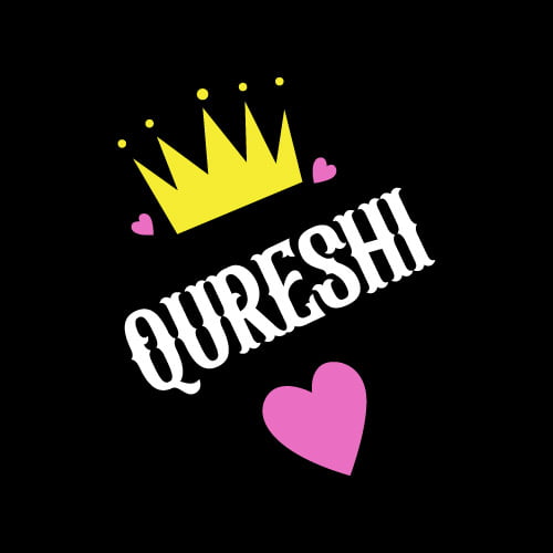Qureshi Dp - black color background crown color yellow pink heart