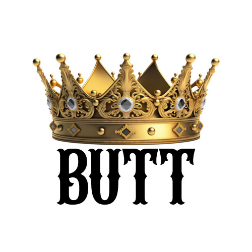 Butt Dp - crown on black text pic