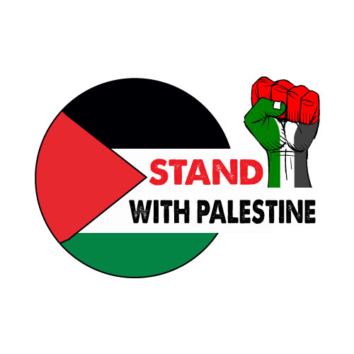 I Stand with Palestine Image - Circle Palestine Flag with slogan.
