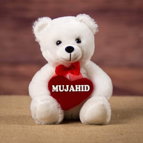 Mujahid Name Dp - white bear with heart
