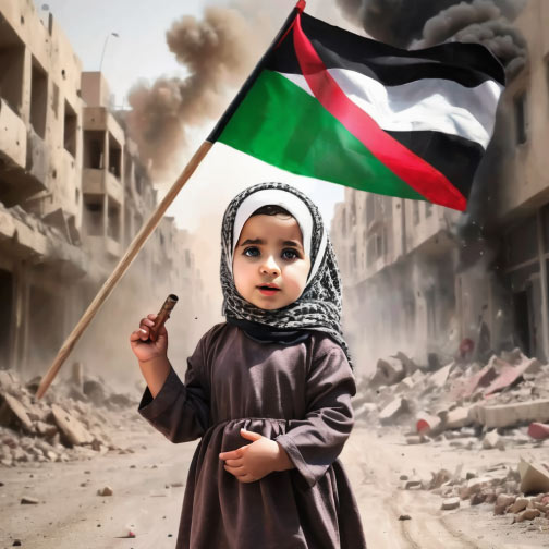 Palestine dp -Baby Girl with Palestine flag in back