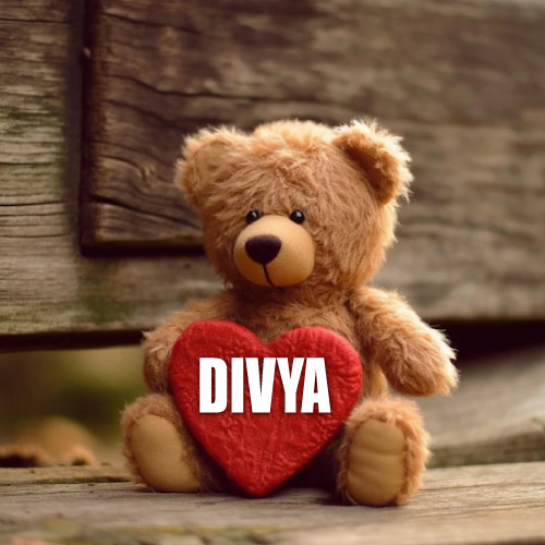 Divya Name Dp - bear with red heart