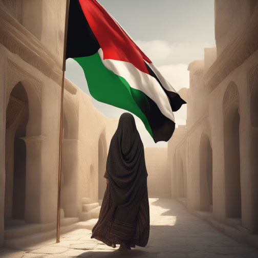 Girl with Palestine flag - Girl Backside