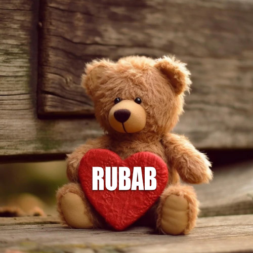 Rubab Name Dp - bear hand red heart