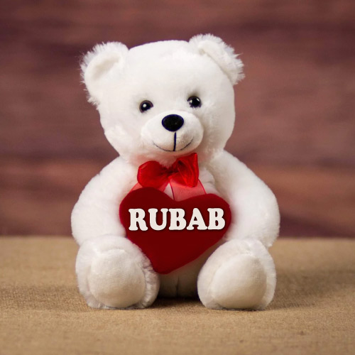 Rubab Name Dp - white bear with heart