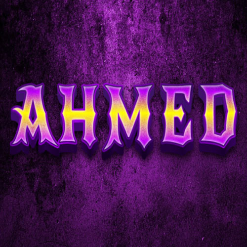 Ahmed Name Photo - purple yellow 3d text
