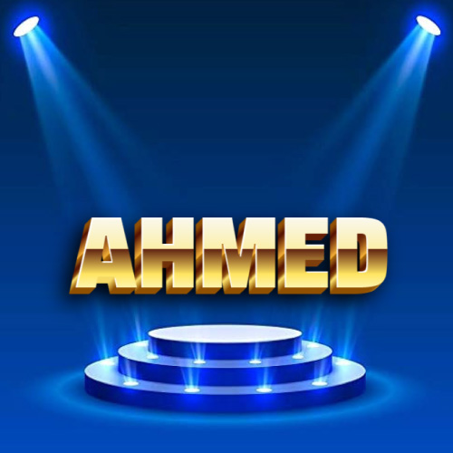 Ahmed Name Image - shining background golden with text