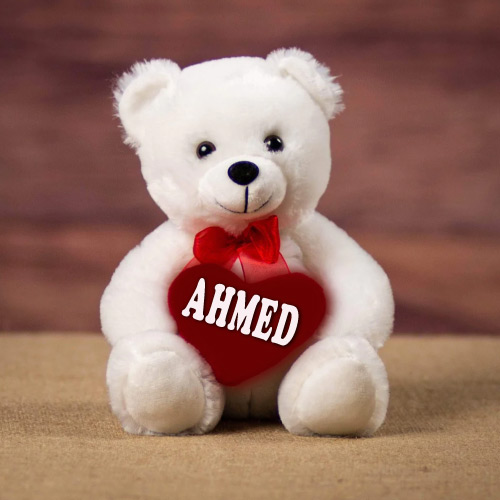 Ahmed Name Pic - white bear with heart