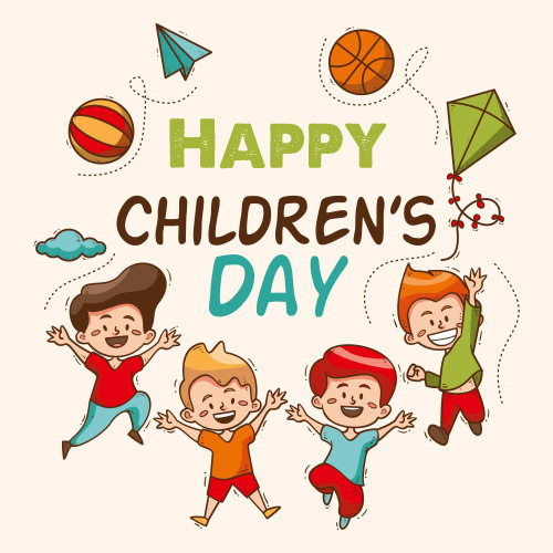 Happy Children Day Images - green brown text
