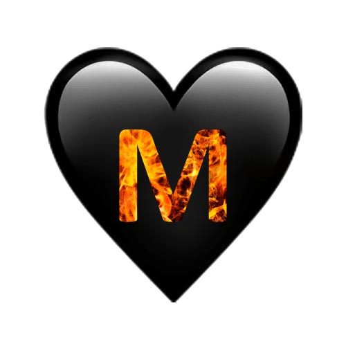 M Name Photo - fire text on heart