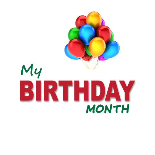 My Birthday Month picture - green red text with balloon