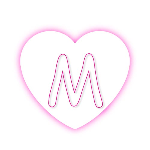 M Name Pic - pink outline heart