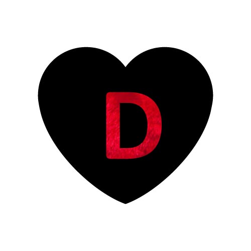 D Name Picture - black heart with red text